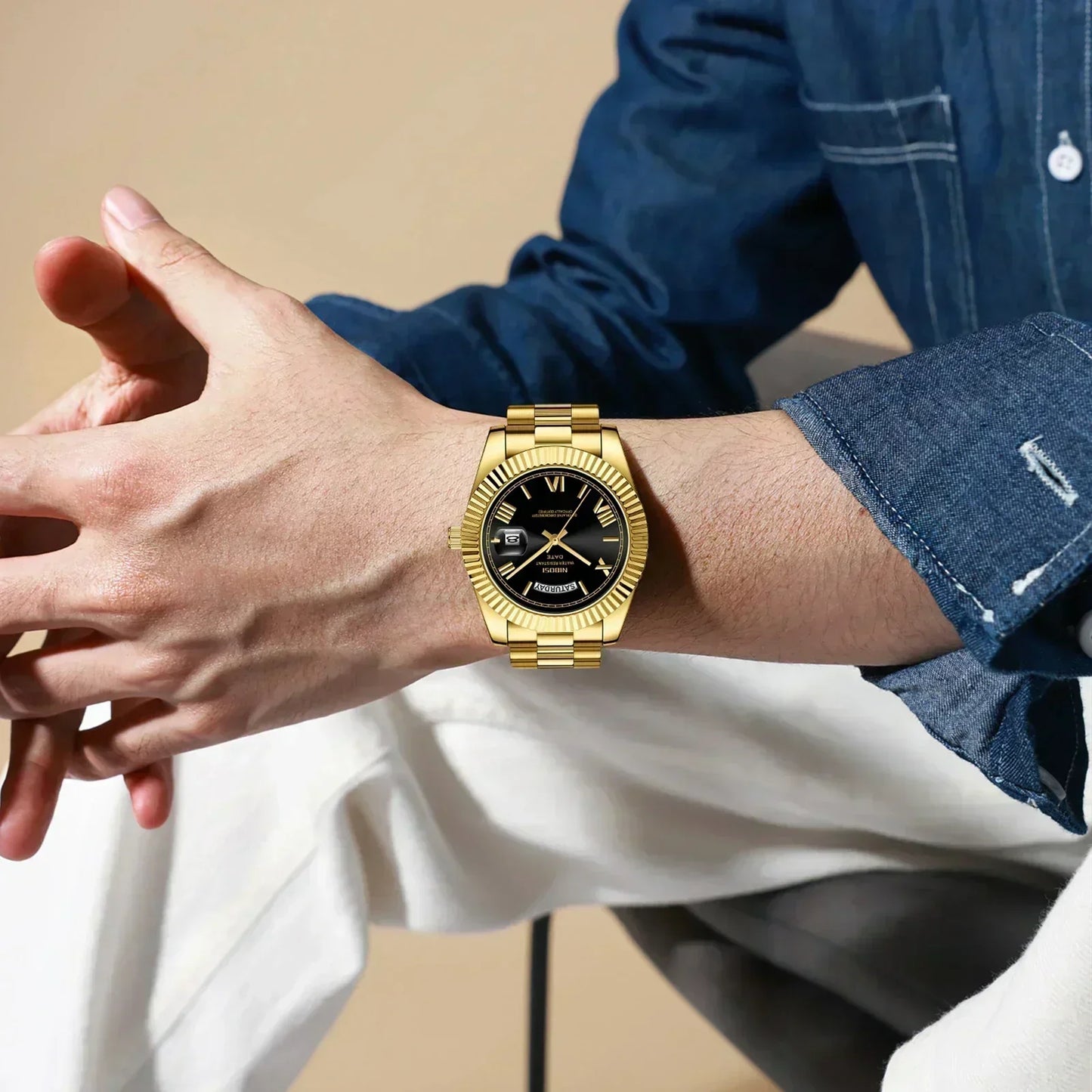 Men’s Luxury Quartz Watch With Date – Steel Bracelet