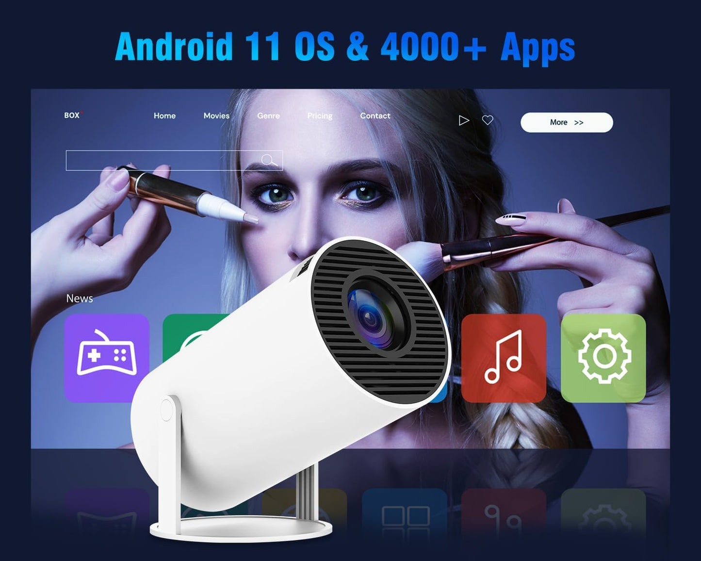 Smart Mini Projector with Android 11 and 200" Display