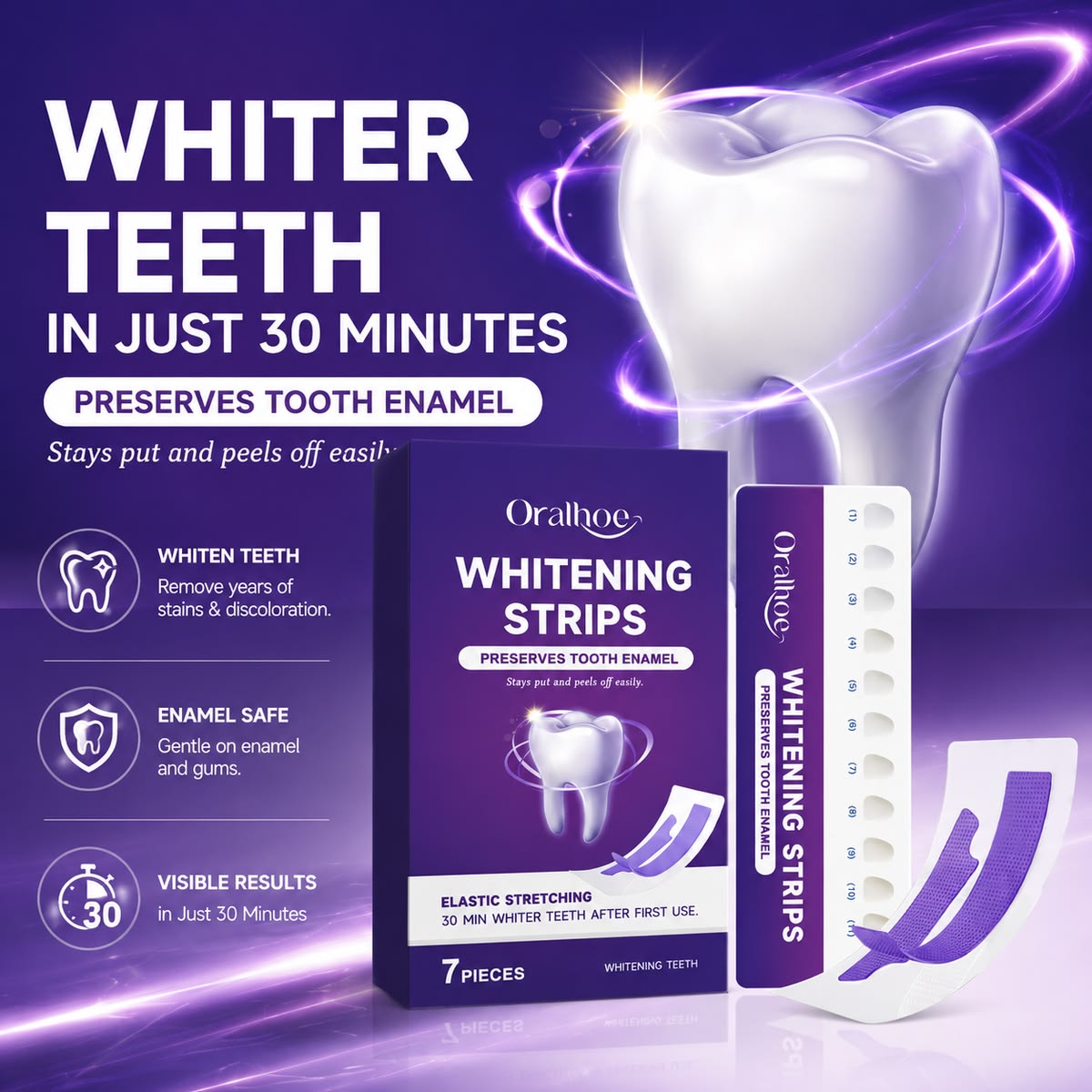 Purple Teeth Whitening Strips – Gentle Stain Removal