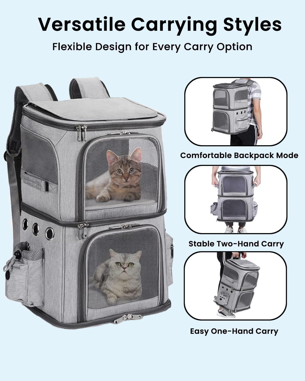 Double-Compartment Pet Carrier Backpack for Two Pets
