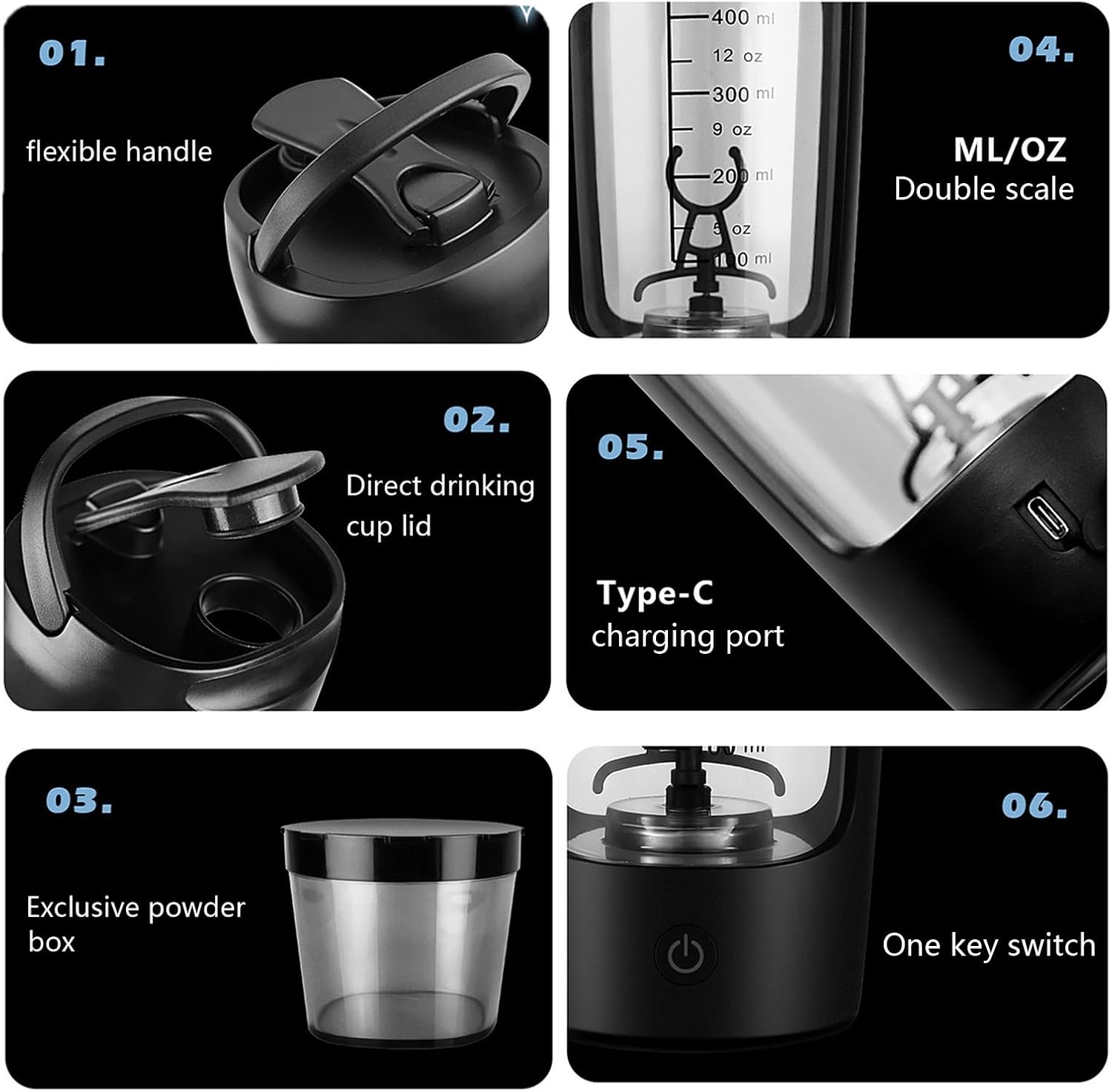Electric Protein Shaker Bottle 650 ml With Powder Storage