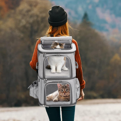 Double-Compartment Pet Carrier Backpack for Two Pets
