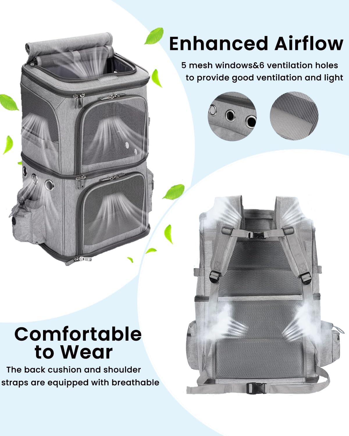 Double-Compartment Pet Carrier Backpack for Two Pets