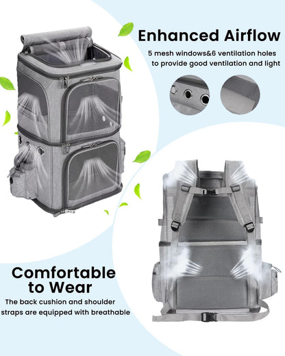 Double-Compartment Pet Carrier Backpack for Two Pets
