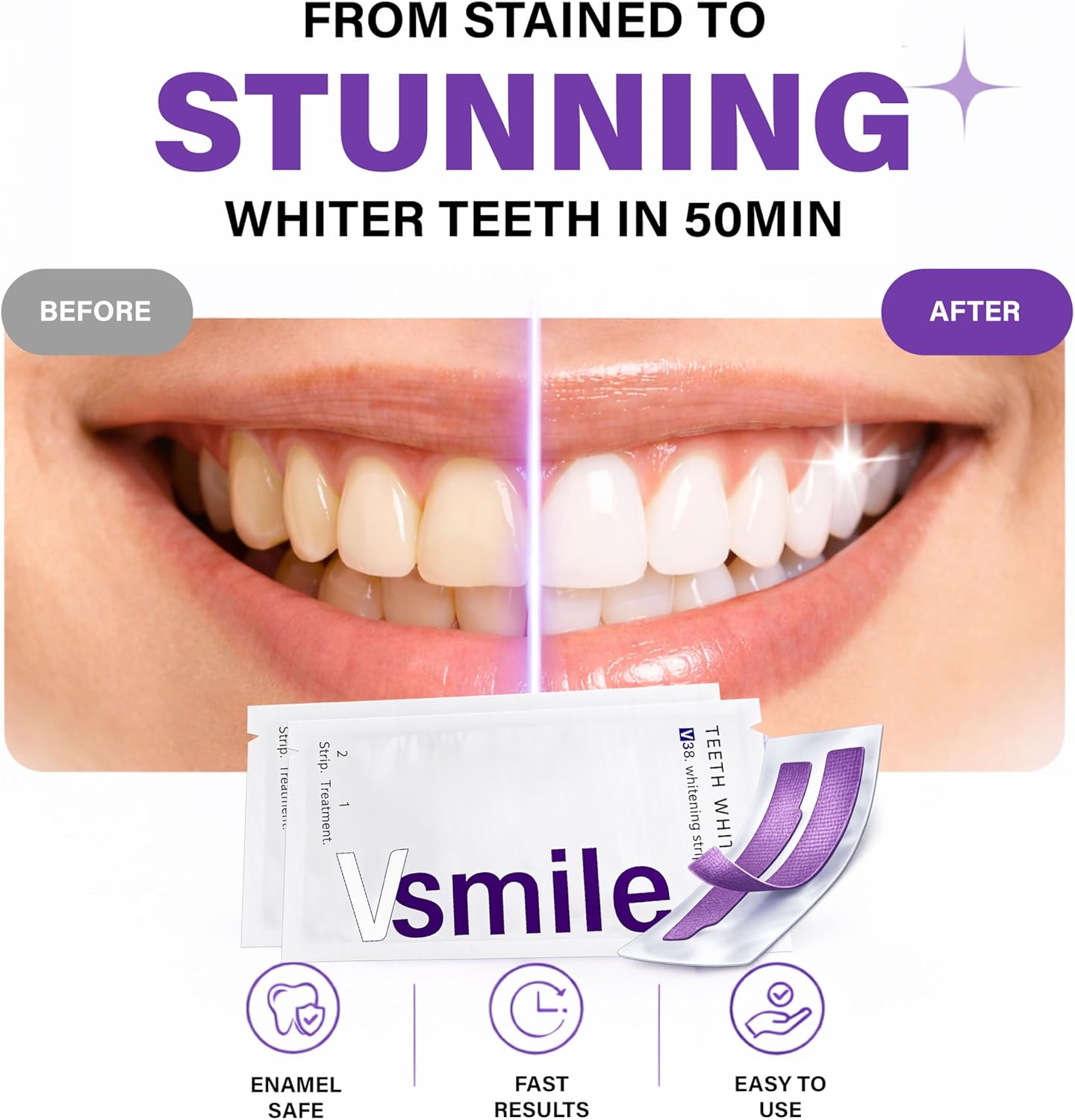 Purple Teeth Whitening Strips – Peroxide-Free, Enamel Safe