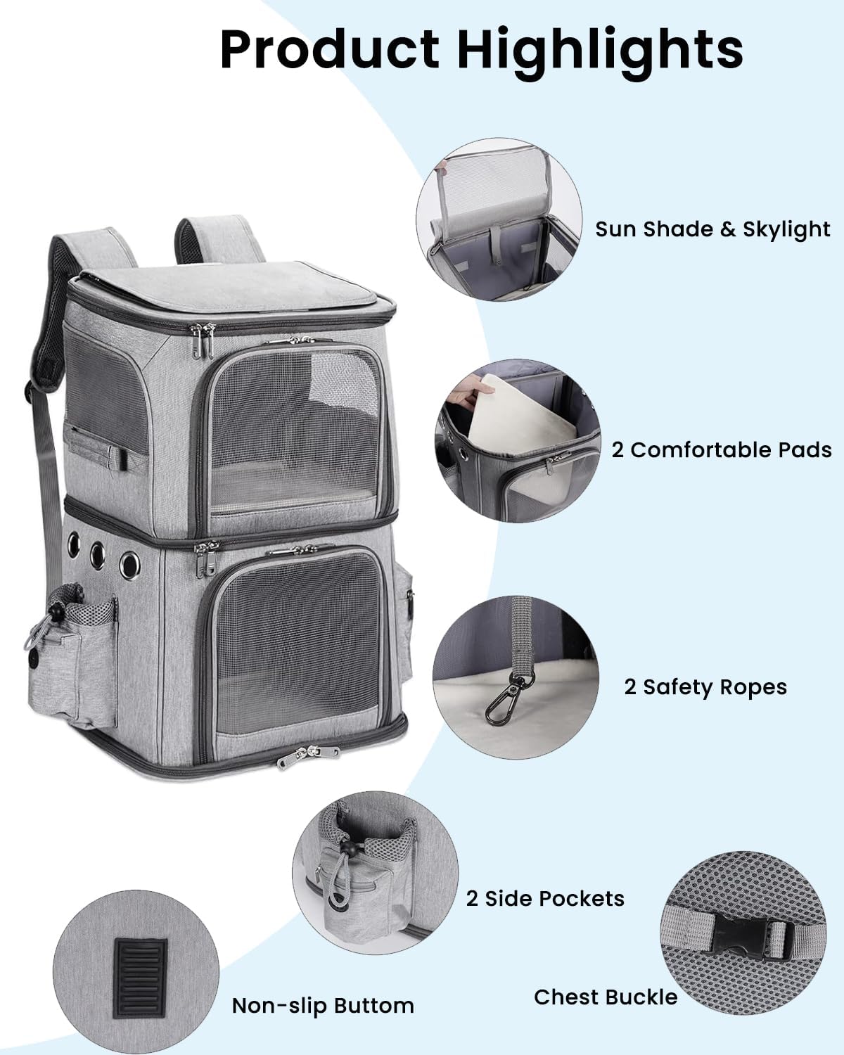 Double-Compartment Pet Carrier Backpack for Two Pets