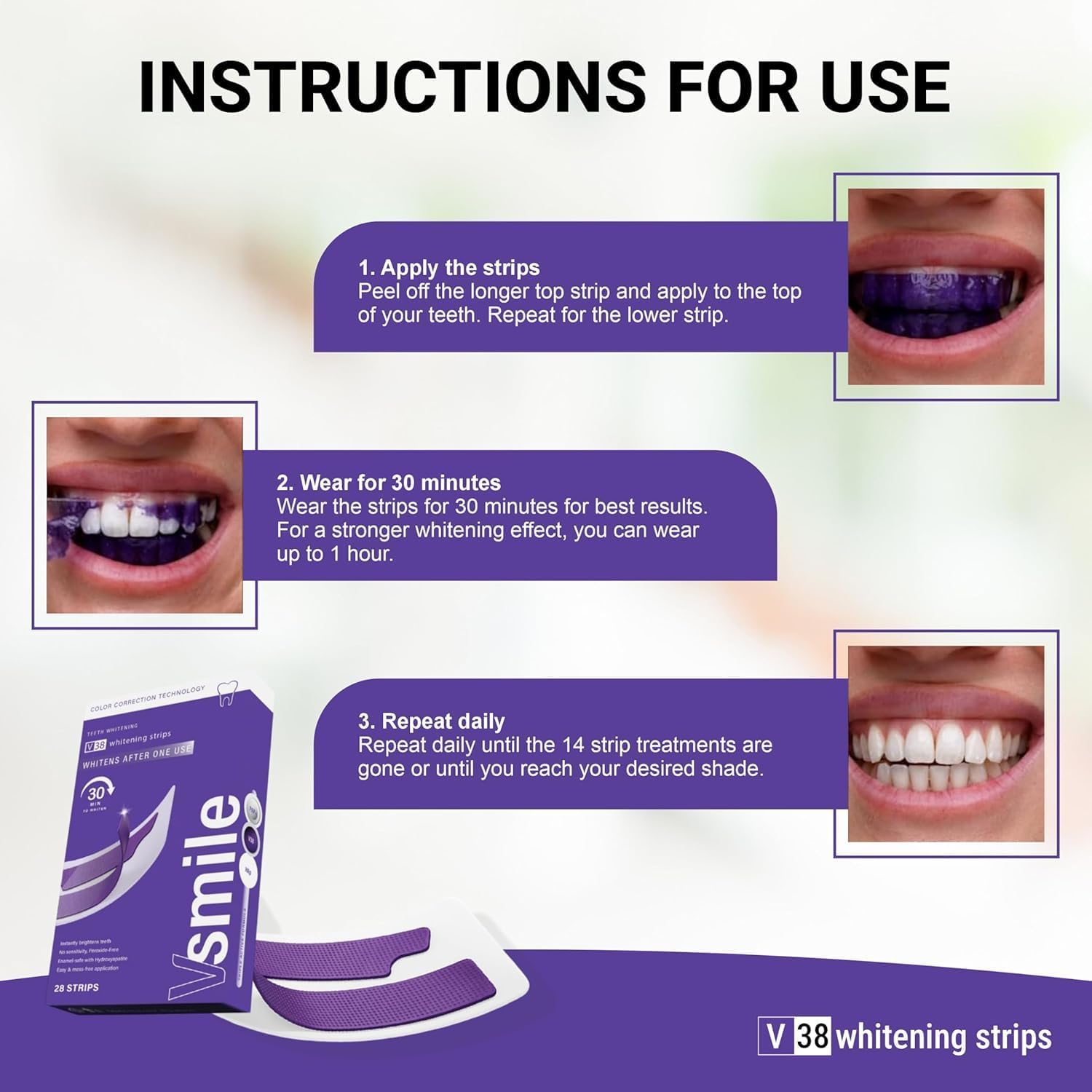 Purple Teeth Whitening Strips – Peroxide-Free, Enamel Safe