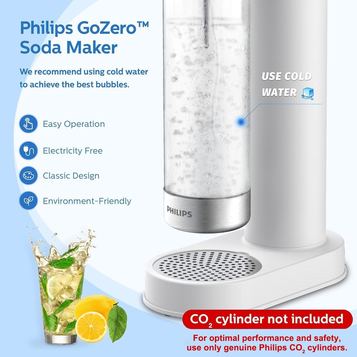 Sparkling Water Maker Soda Machine – Quick Twist, 1L BPA-Free