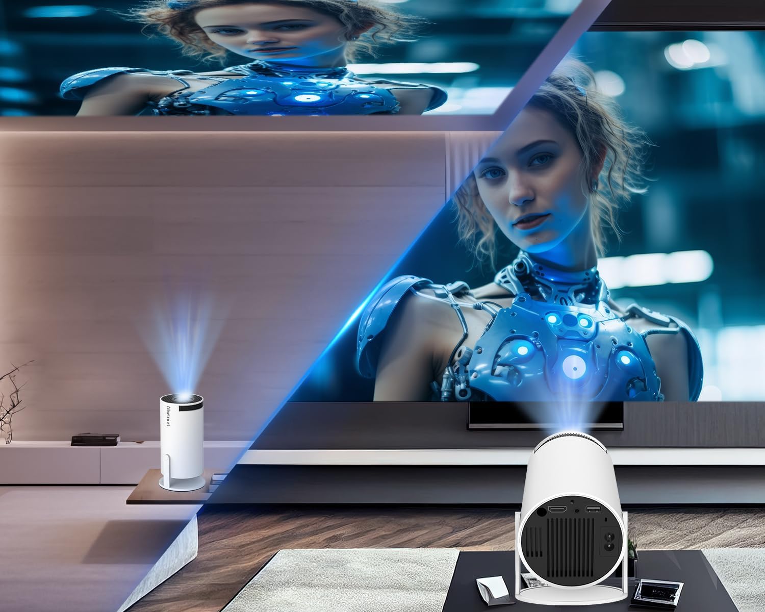 Smart Mini Projector with Android 11 and 200" Display