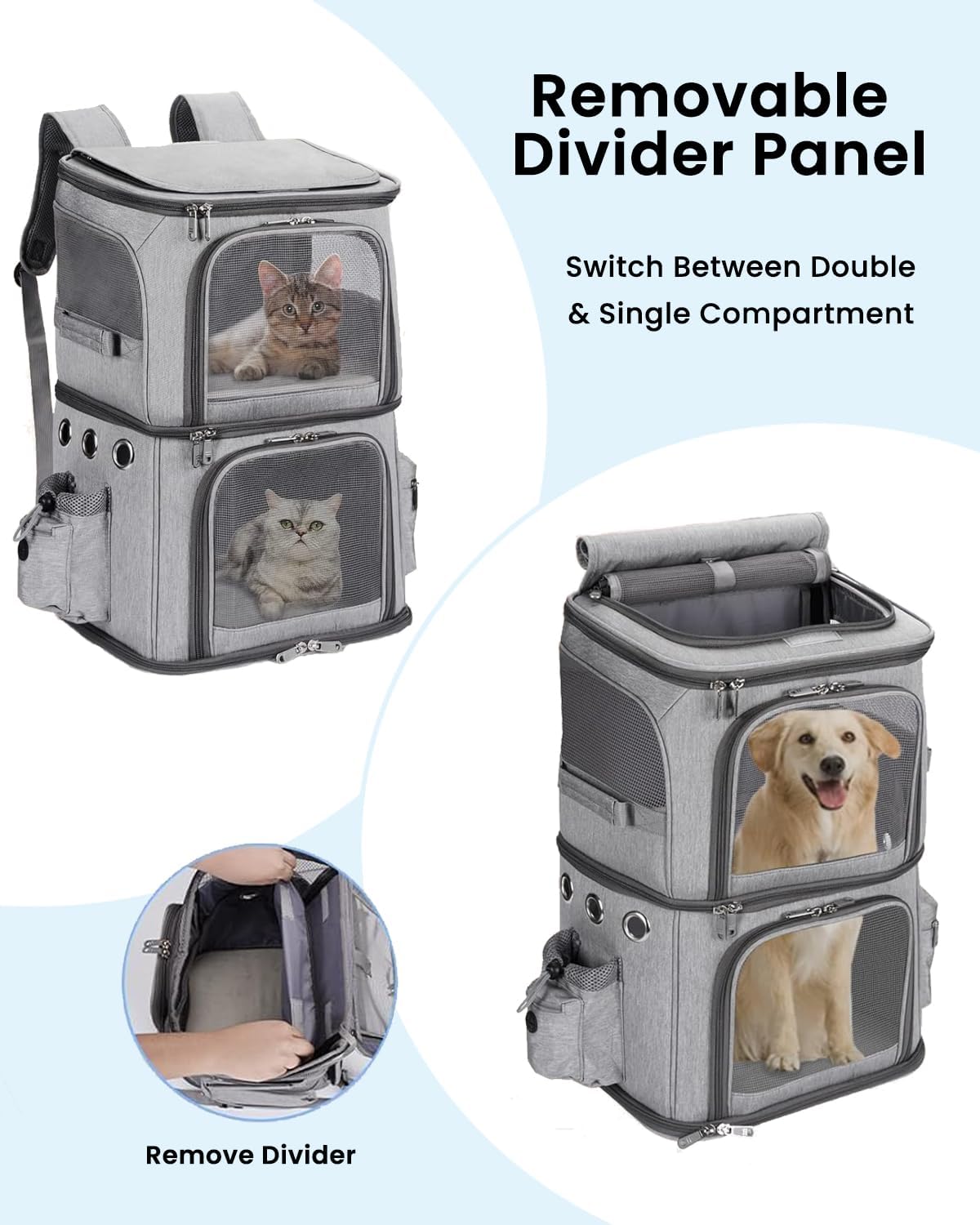Double-Compartment Pet Carrier Backpack for Two Pets