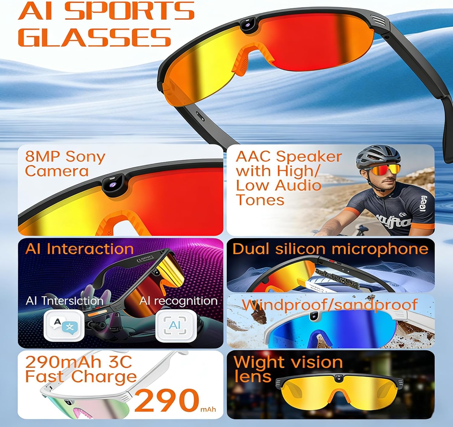 AI Smart Sports Sunglasses with Camera & Audio