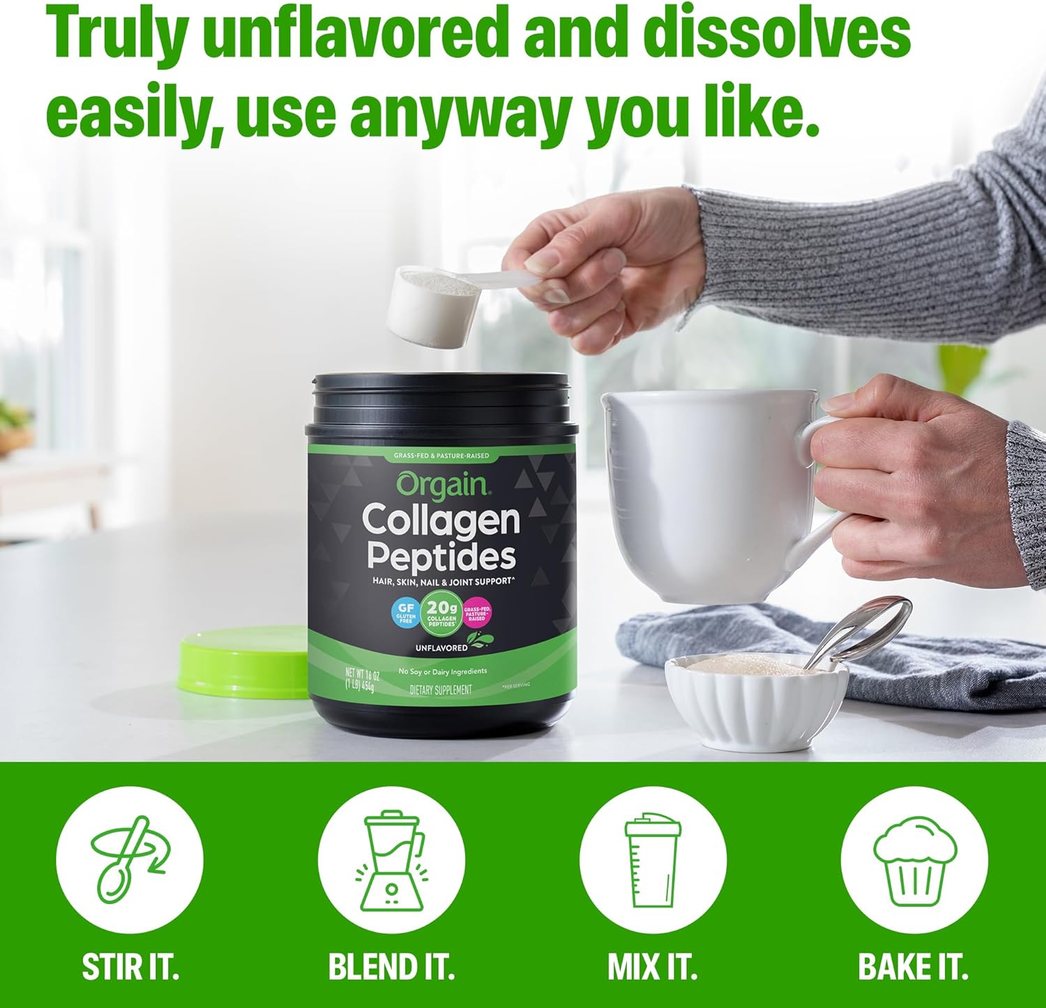 Hydrolyzed Collagen Peptides Powder – Unflavored, Grass-Fed