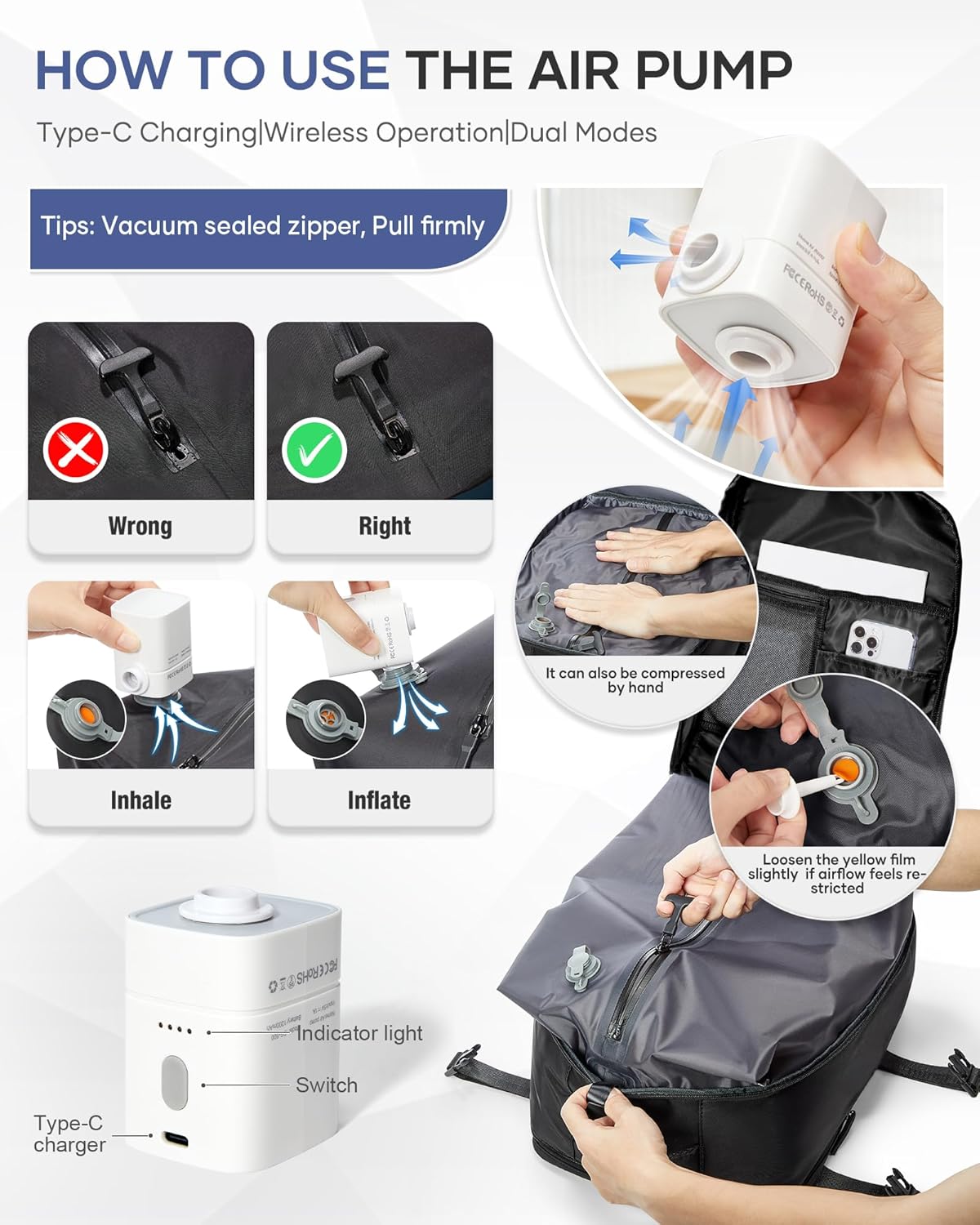 Vacuum Compression Travel Backpack Carry-On with Pump