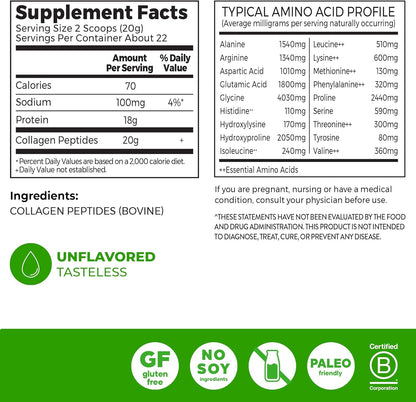 Hydrolyzed Collagen Peptides Powder – Unflavored, Grass-Fed