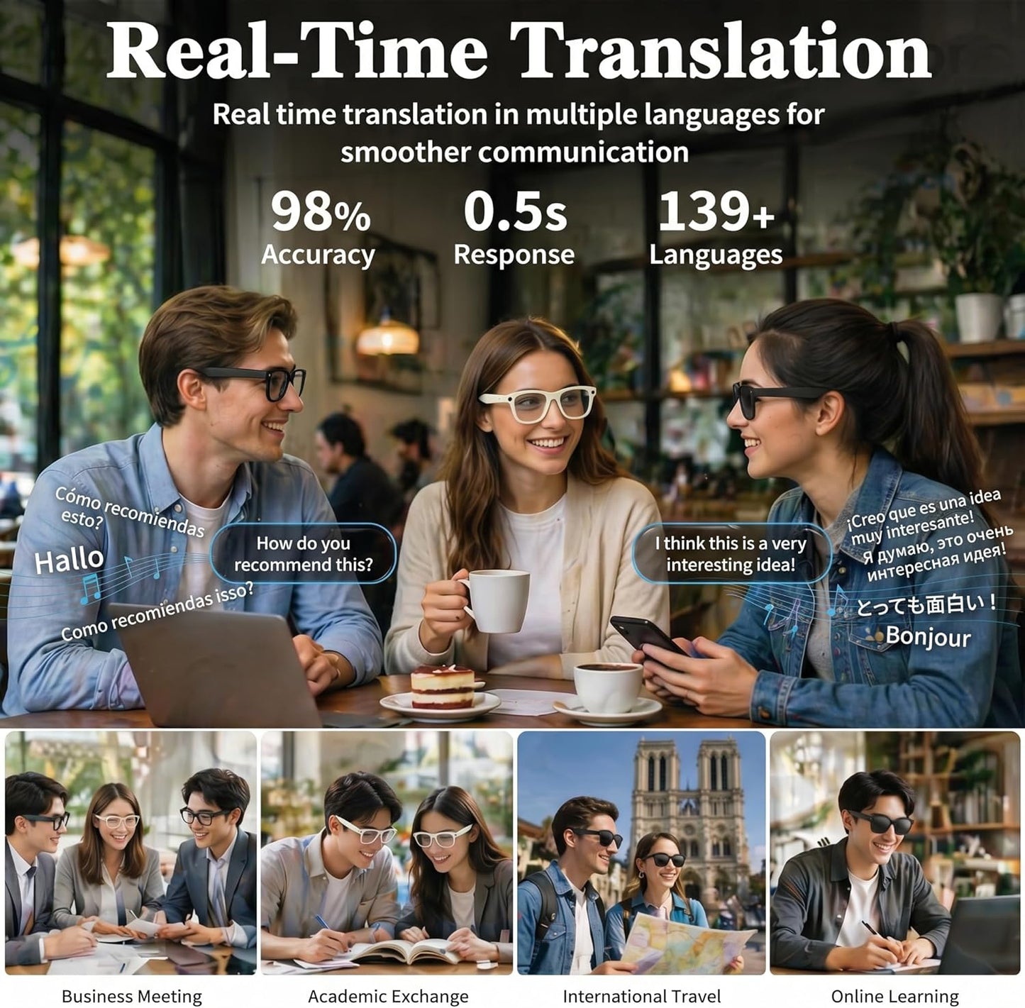 AI Smart Glasses With 4K Camera And Real-Time Translation