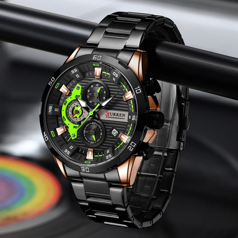 Men's Stainless Steel Chronograph Watch With Luminous Dial