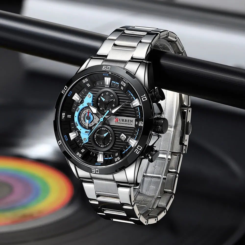 Men's Stainless Steel Chronograph Watch With Luminous Dial