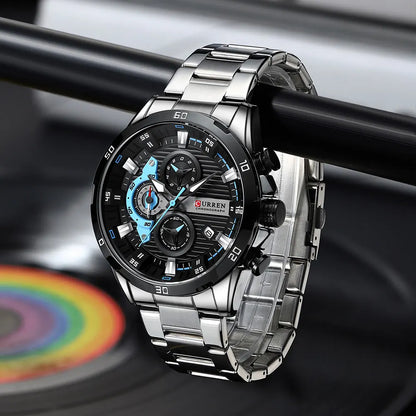 Men's Stainless Steel Chronograph Watch With Luminous Dial
