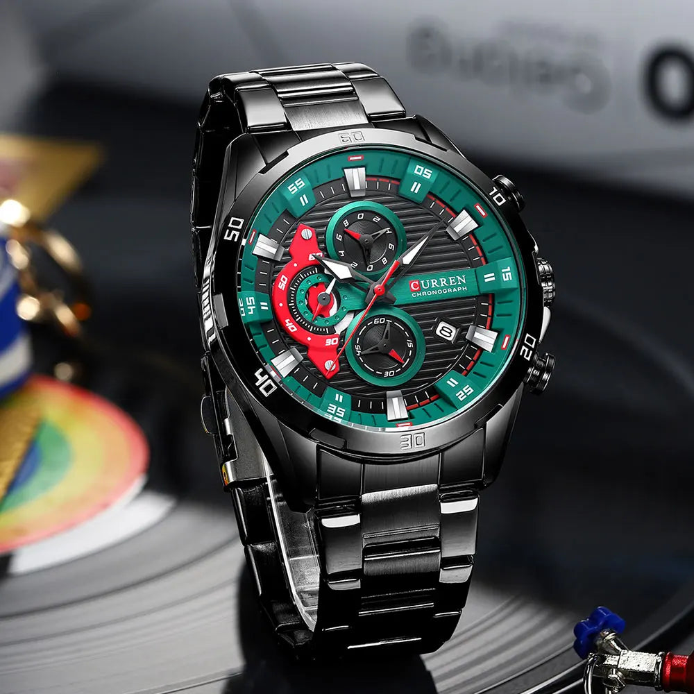 Men's Stainless Steel Chronograph Watch With Luminous Dial
