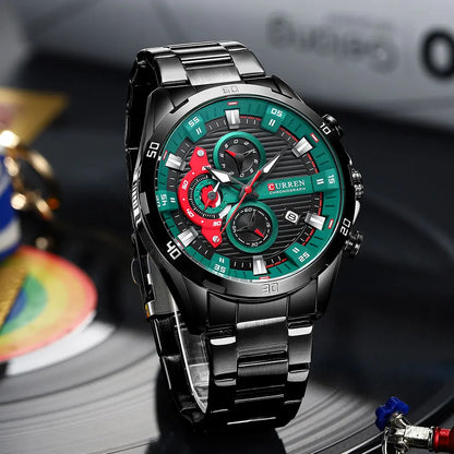 Men's Stainless Steel Chronograph Watch With Luminous Dial
