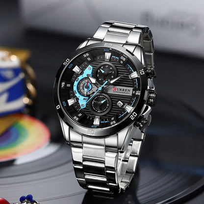 Men's Stainless Steel Chronograph Watch With Luminous Dial