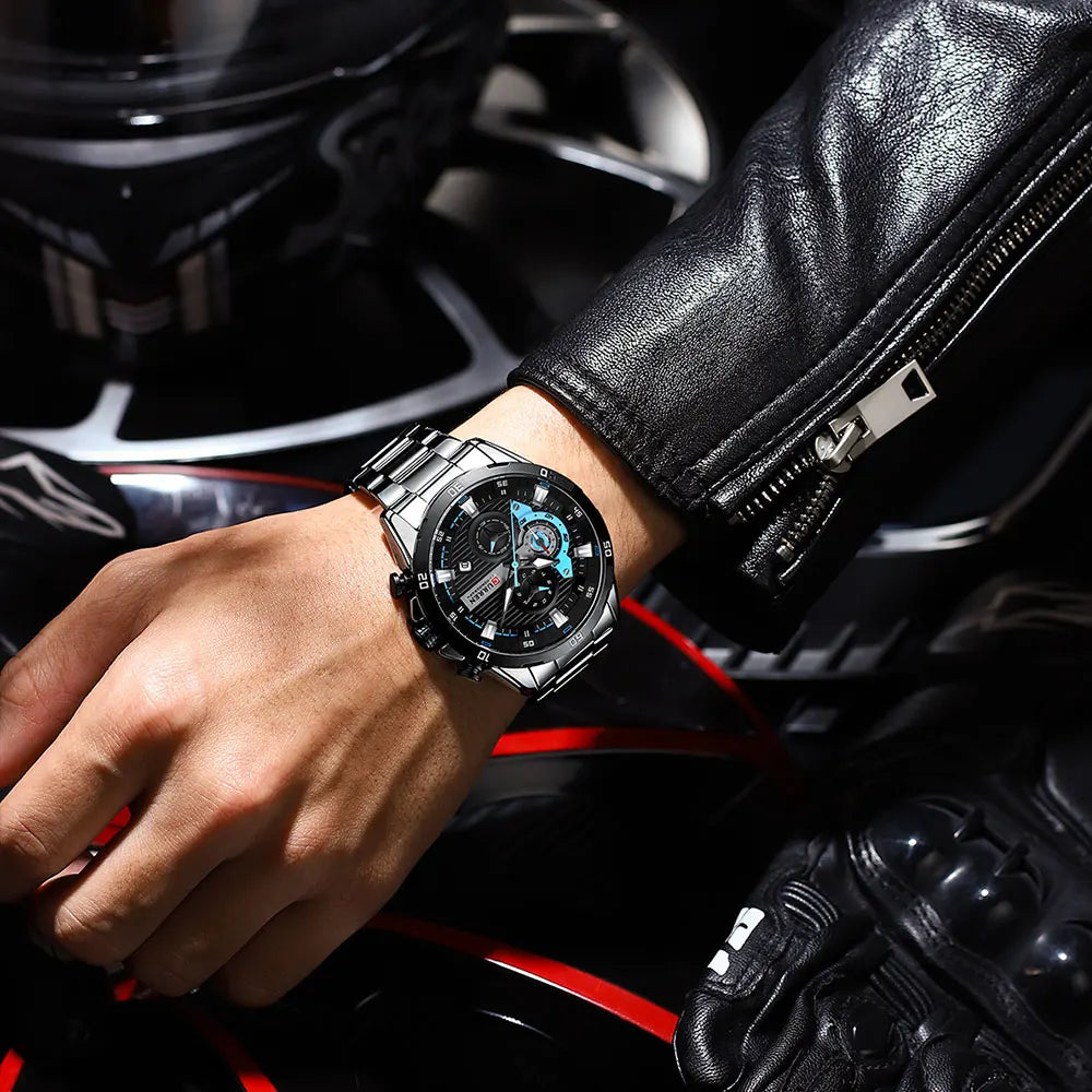 Men's Stainless Steel Chronograph Watch With Luminous Dial