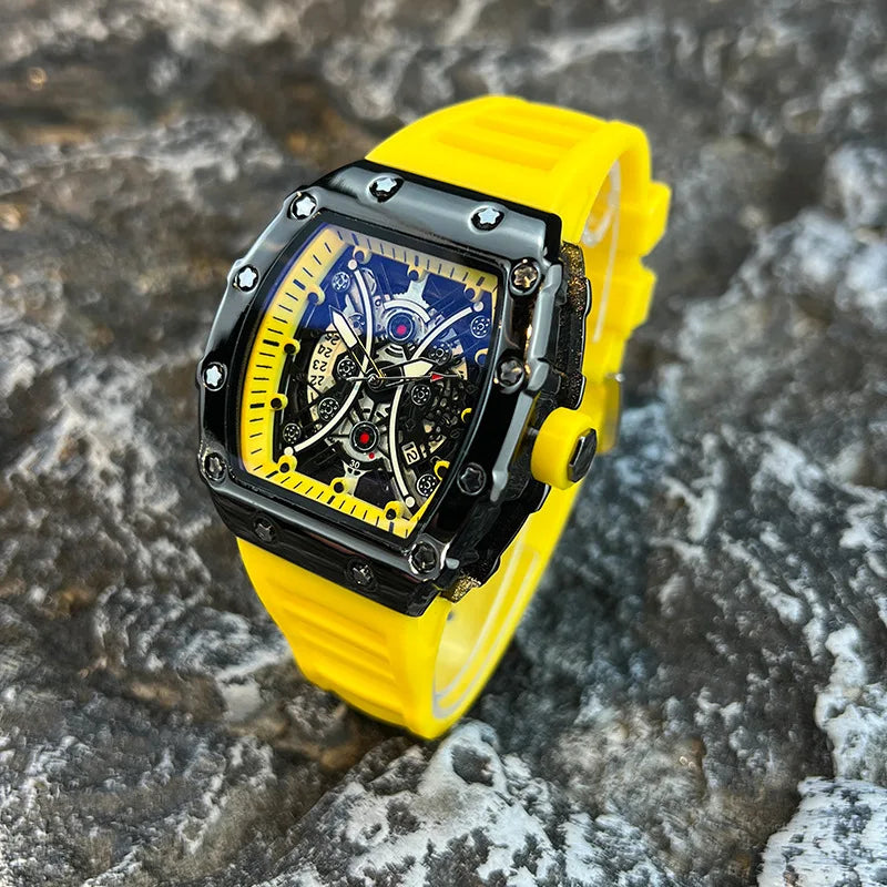 Men’s Barrel Dial Quartz Watch – Casual Silicone Band