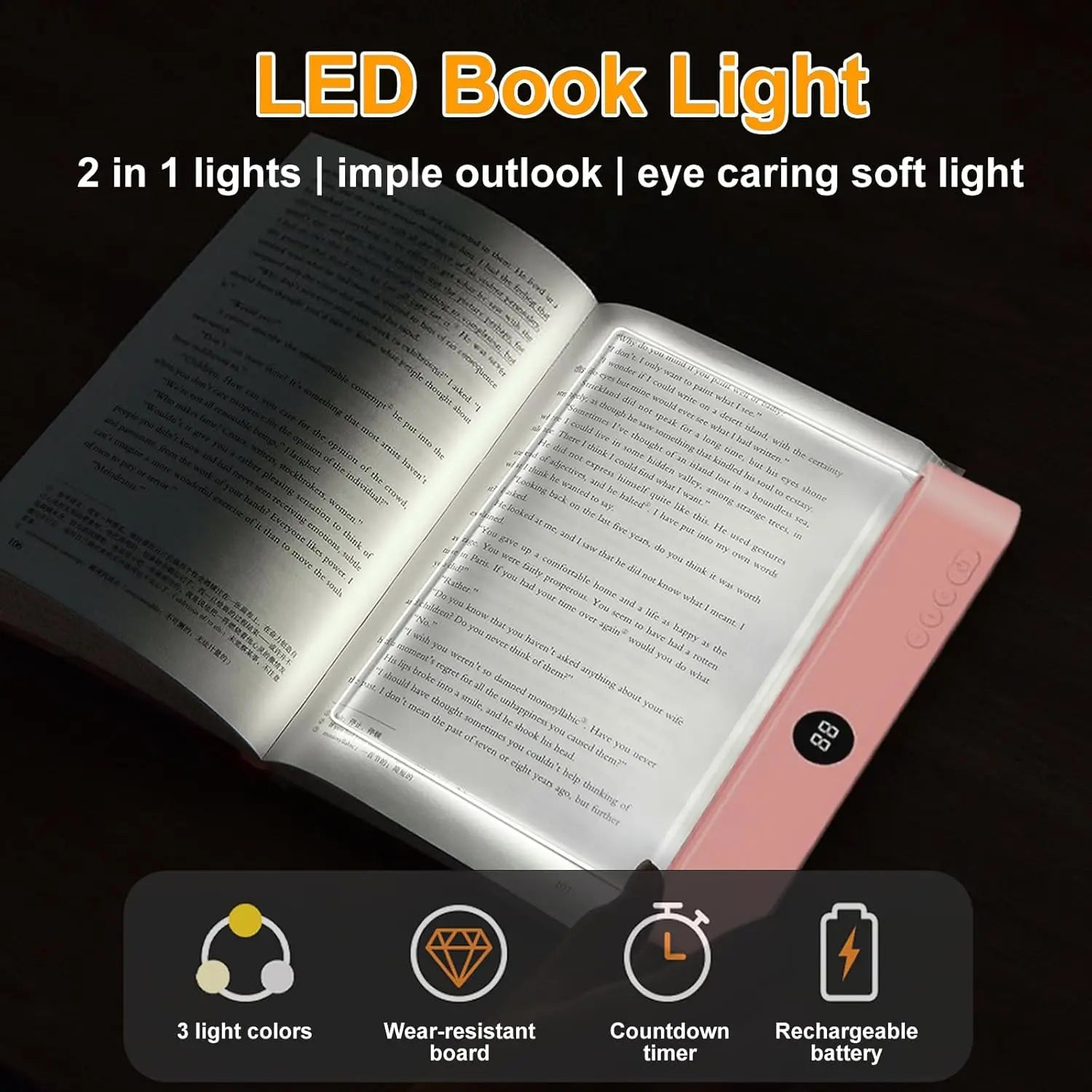 Rechargeable Flat Panel Book Light – 3-Color Dimmable