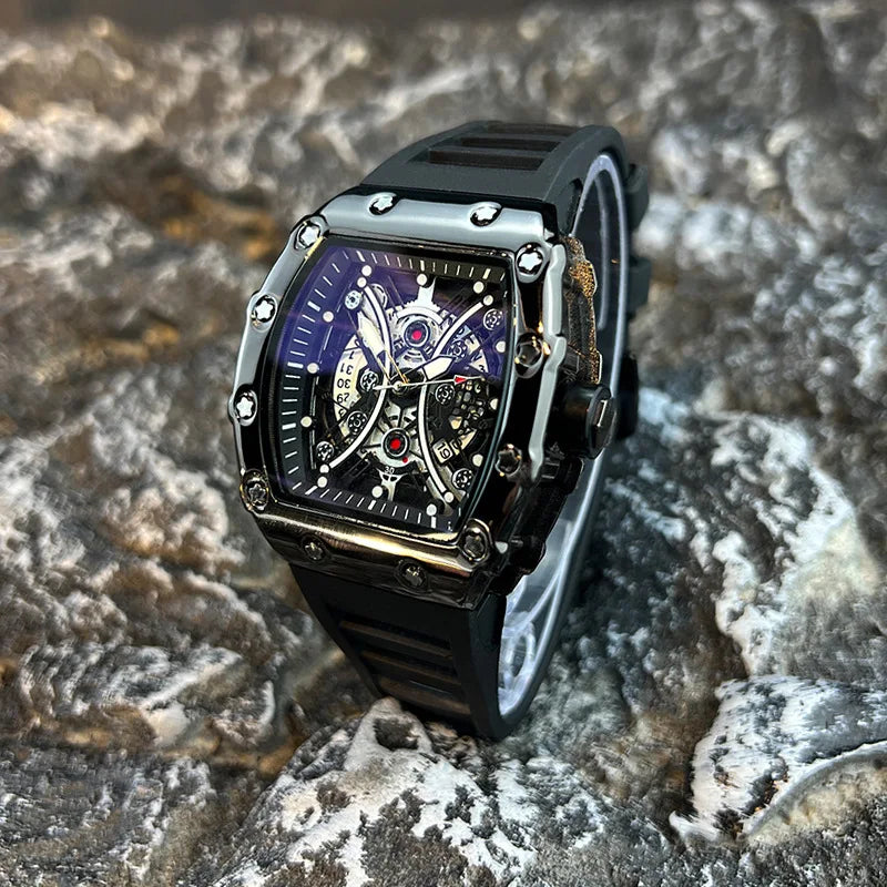 Men’s Barrel Dial Quartz Watch – Casual Silicone Band