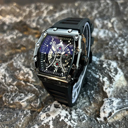 Men’s Barrel Dial Quartz Watch – Casual Silicone Band