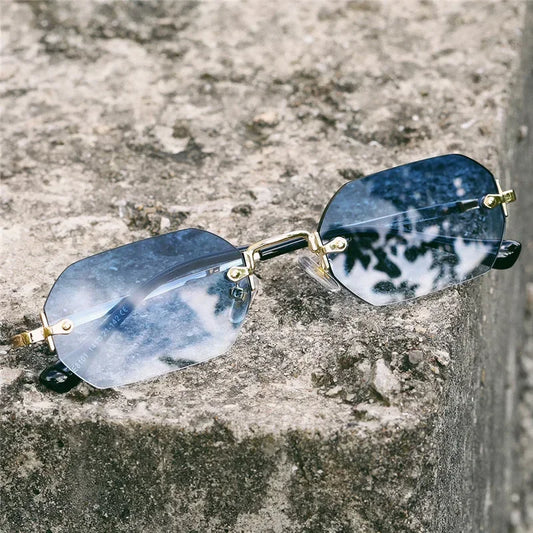 Vintage Rimless Rectangle Sunglasses UV400 For Women