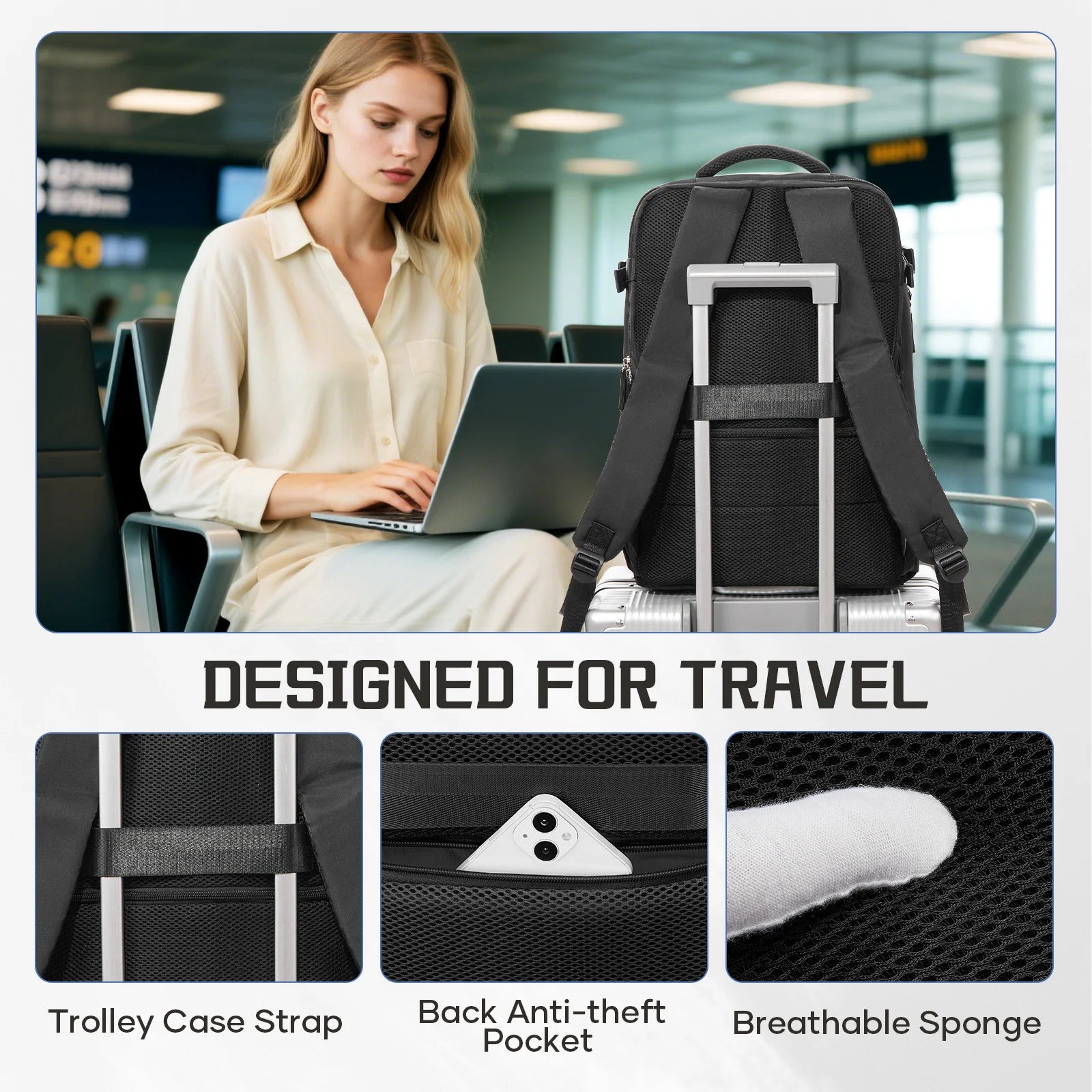 Cabin Size Travel Backpack 45x36x20 With Vacuum Storage