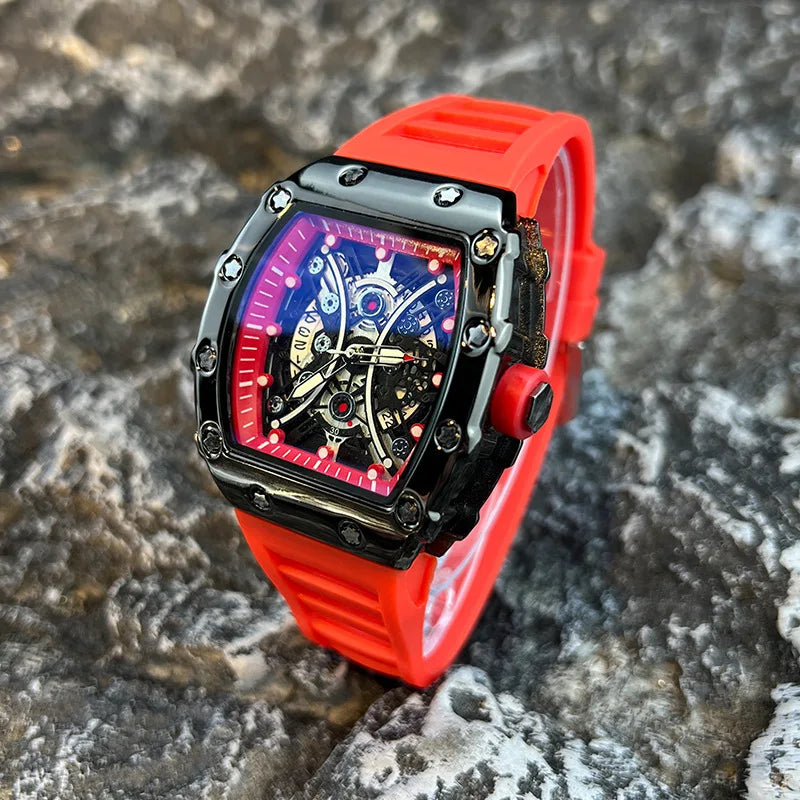 Men’s Barrel Dial Quartz Watch – Casual Silicone Band