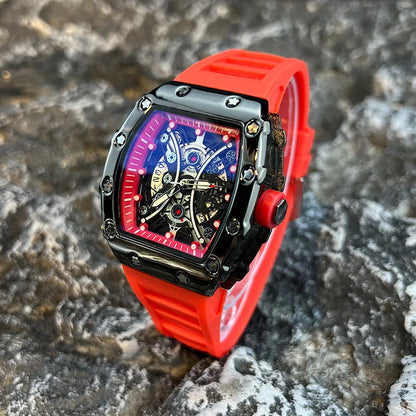 Men’s Barrel Dial Quartz Watch – Casual Silicone Band