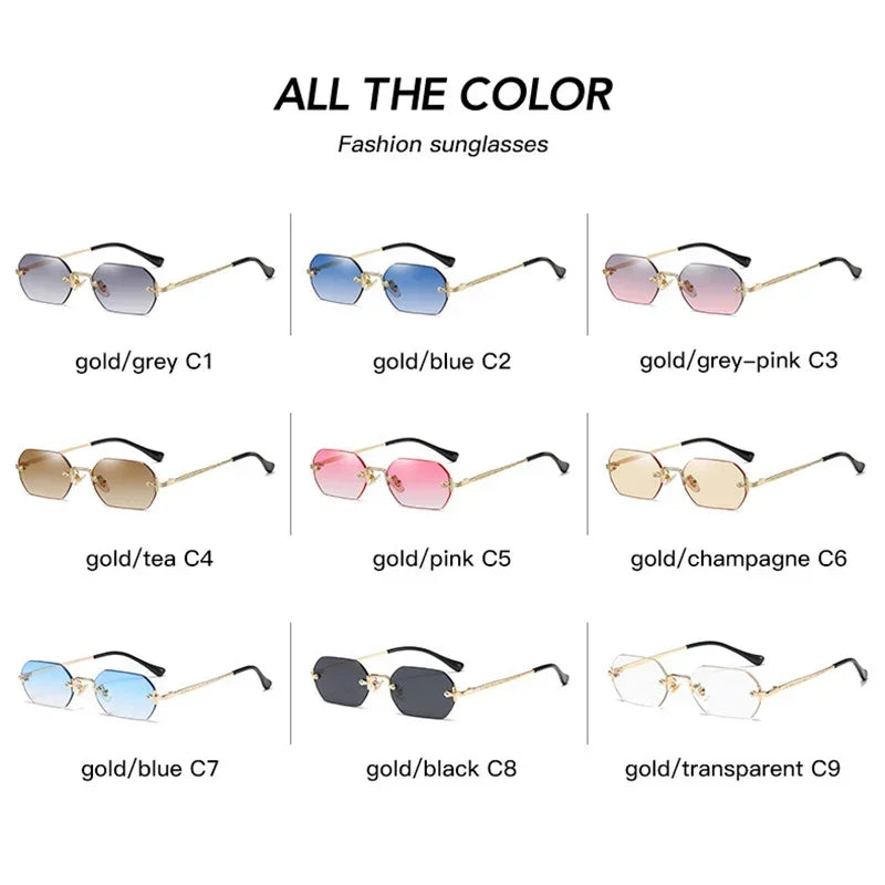Vintage Rimless Rectangle Sunglasses UV400 For Women