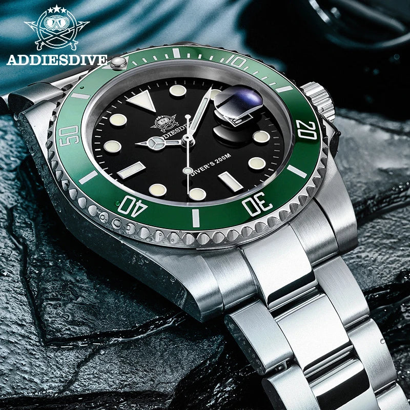 Men's Stainless Steel Dive Watch – 200 m Waterproof Quartz