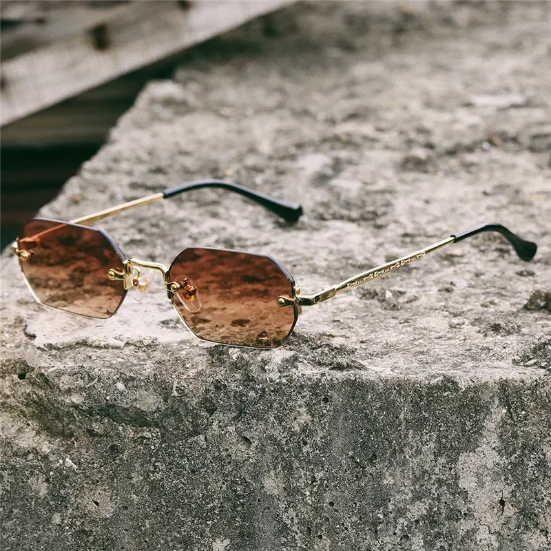 Vintage Rimless Rectangle Sunglasses UV400 For Women