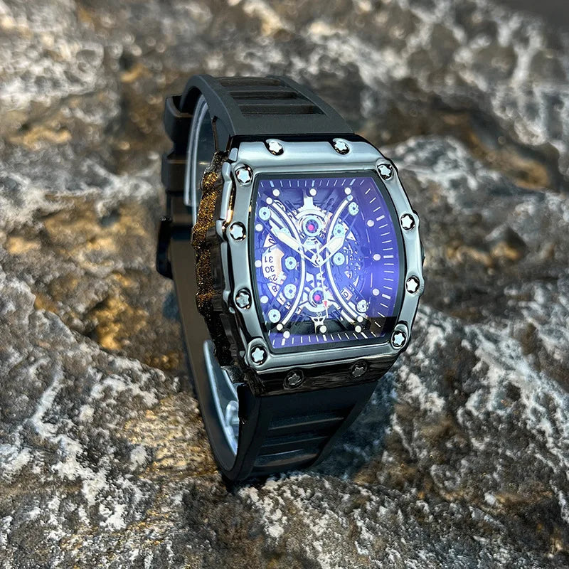 Men’s Barrel Dial Quartz Watch – Casual Silicone Band
