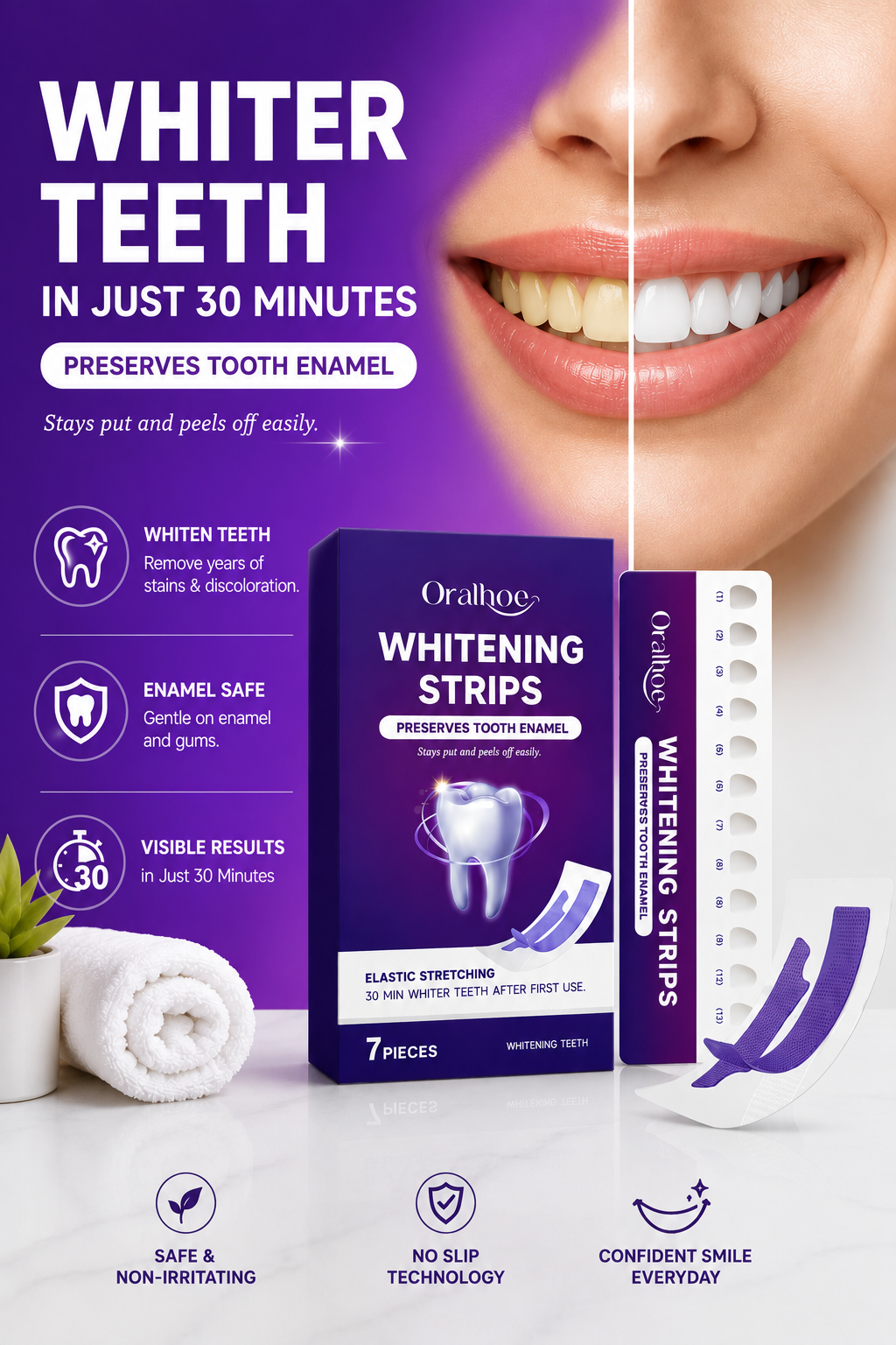 Purple Teeth Whitening Strips – Gentle Stain Removal
